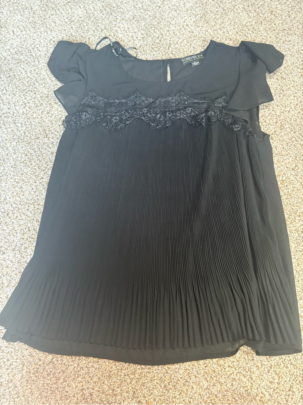 Forever 21 Black Pleated top with Lace Yoke